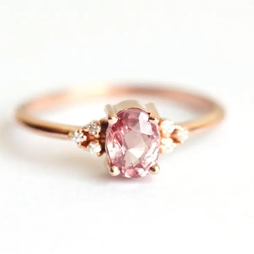 Dainty Pink & Gold Crystal Ring - Picture 3 of 7